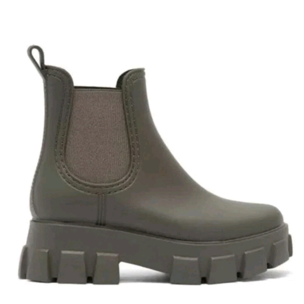 Jeffrey Campbell Platform Lug Sole Chelsea Matte Grey Green Rain Boots Size 7 - Picture 2 of 10